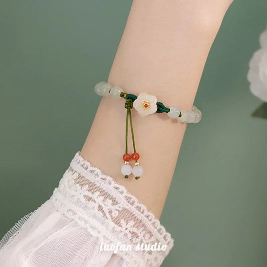 Elegant Korean white peach blossom jade bracelet