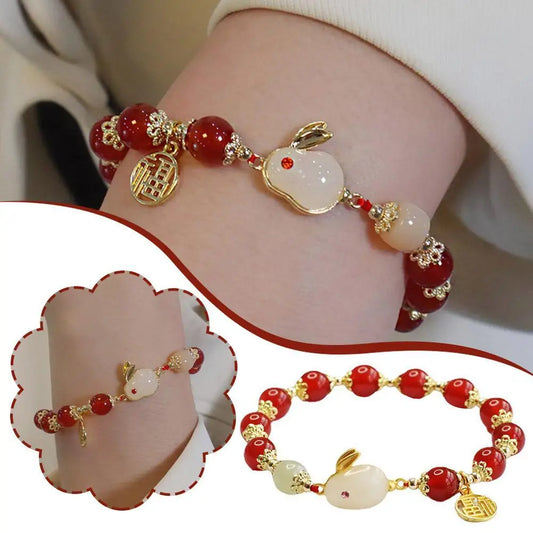 New Year Lucky Rabbit Beaded Bracelet For Women Elegant